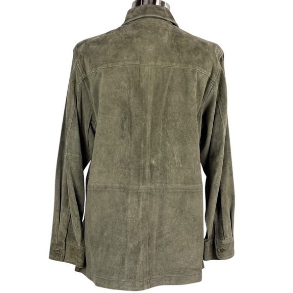 VINTAGE JONES NEW YORK GREEN SUEDE LEATHER ZIP UP COLLARED SHIRT JACKET SHACKET - Picture 5 of 15